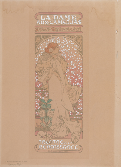 ALPHONSE MUCHA (1860-1939). LA DAME AUX CAMELIAS. Maîtres de l'Affiche pl. 144. 1898. 15x11 inches, 40x29 cm. Chaix, Paris.
